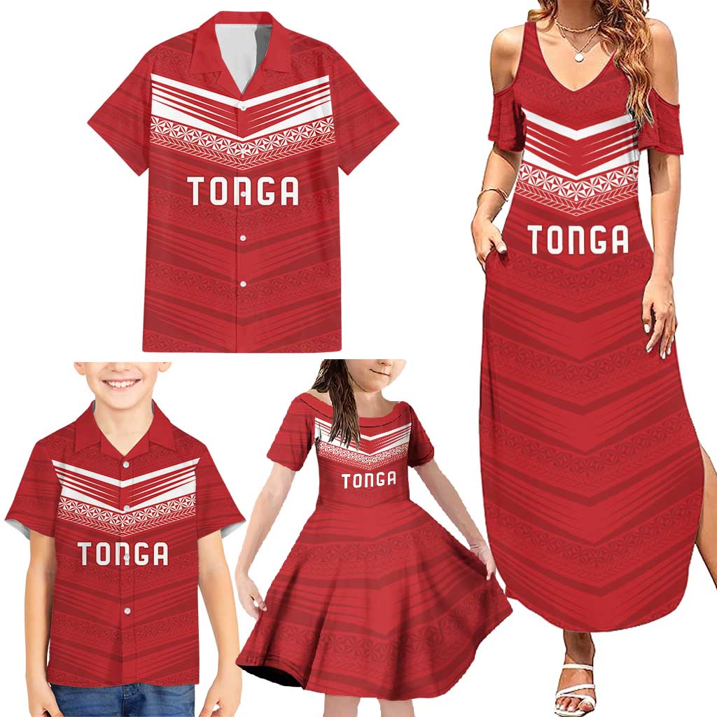 Custom Pacific Rugby Spirit Family Matching Summer Maxi Dress and Hawaiian Shirt Tonga Ngatu Pride Red Edition LT9 - Polynesian Pride