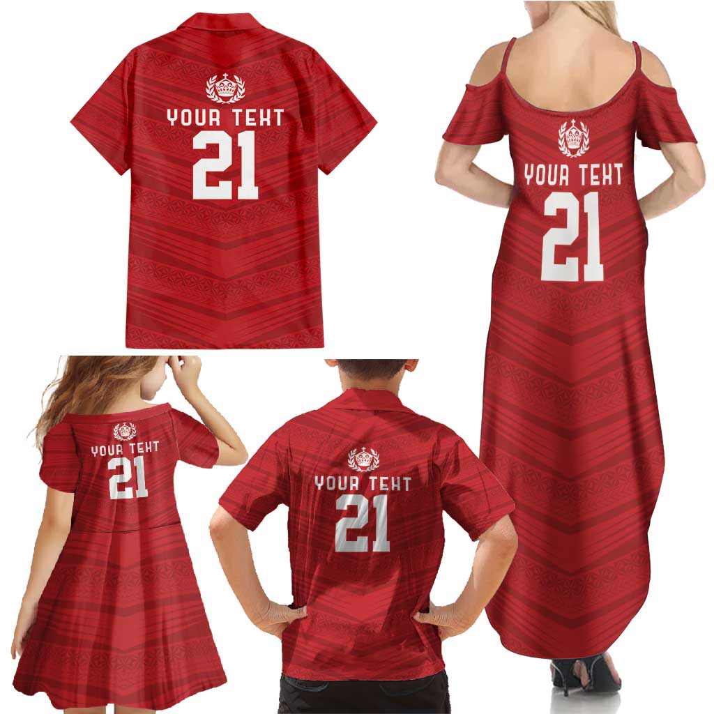 Custom Pacific Rugby Spirit Family Matching Summer Maxi Dress and Hawaiian Shirt Tonga Ngatu Pride Red Edition LT9 - Polynesian Pride