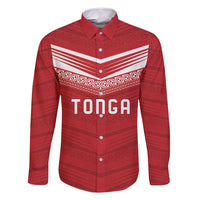 Custom Pacific Rugby Spirit Family Matching Summer Maxi Dress and Hawaiian Shirt Tonga Ngatu Pride Red Edition LT9 Dad's Shirt - Long Sleeve Red - Polynesian Pride