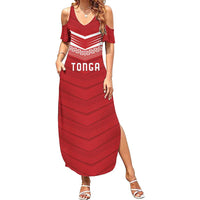 Custom Pacific Rugby Spirit Family Matching Summer Maxi Dress and Hawaiian Shirt Tonga Ngatu Pride Red Edition LT9 Mom's Dress Red - Polynesian Pride