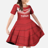 Custom Pacific Rugby Spirit Family Matching Tank Maxi Dress and Hawaiian Shirt Tonga Ngatu Pride Red Edition LT9 Daughter's Dress Red - Polynesian Pride