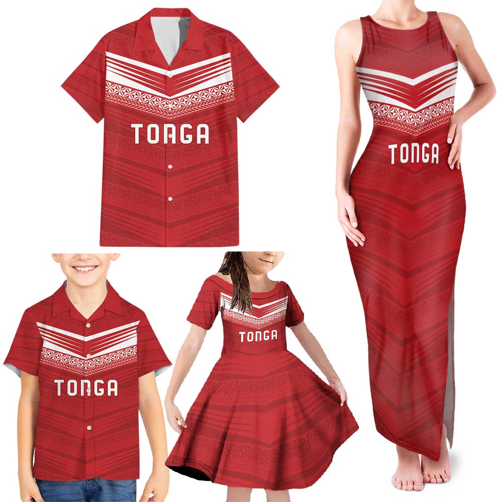 Custom Pacific Rugby Spirit Family Matching Tank Maxi Dress and Hawaiian Shirt Tonga Ngatu Pride Red Edition LT9 - Polynesian Pride