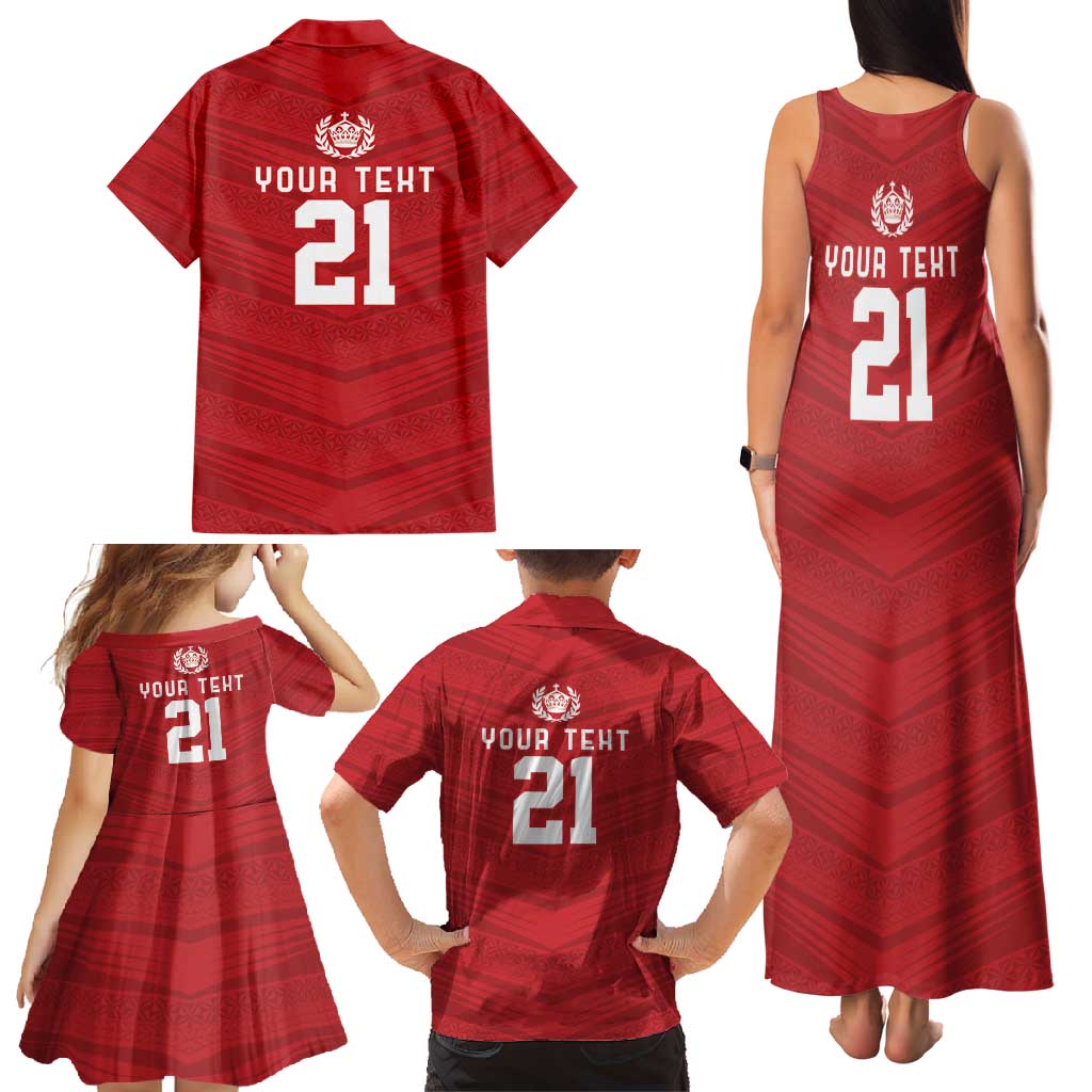 Custom Pacific Rugby Spirit Family Matching Tank Maxi Dress and Hawaiian Shirt Tonga Ngatu Pride Red Edition LT9 - Polynesian Pride