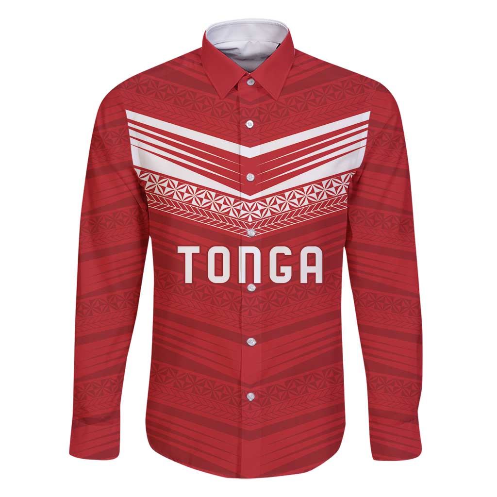 Custom Pacific Rugby Spirit Family Matching Tank Maxi Dress and Hawaiian Shirt Tonga Ngatu Pride Red Edition LT9 Dad's Shirt - Long Sleeve Red - Polynesian Pride