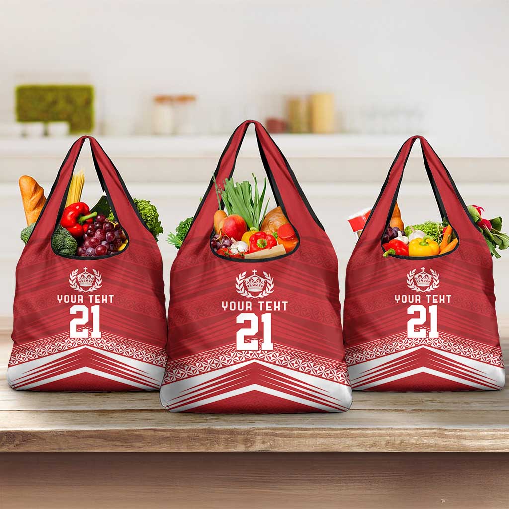Custom Pacific Rugby Spirit Grocery Bag Tonga Ngatu Pride Red Edition LT9 3-pack One Size Red - Polynesian Pride