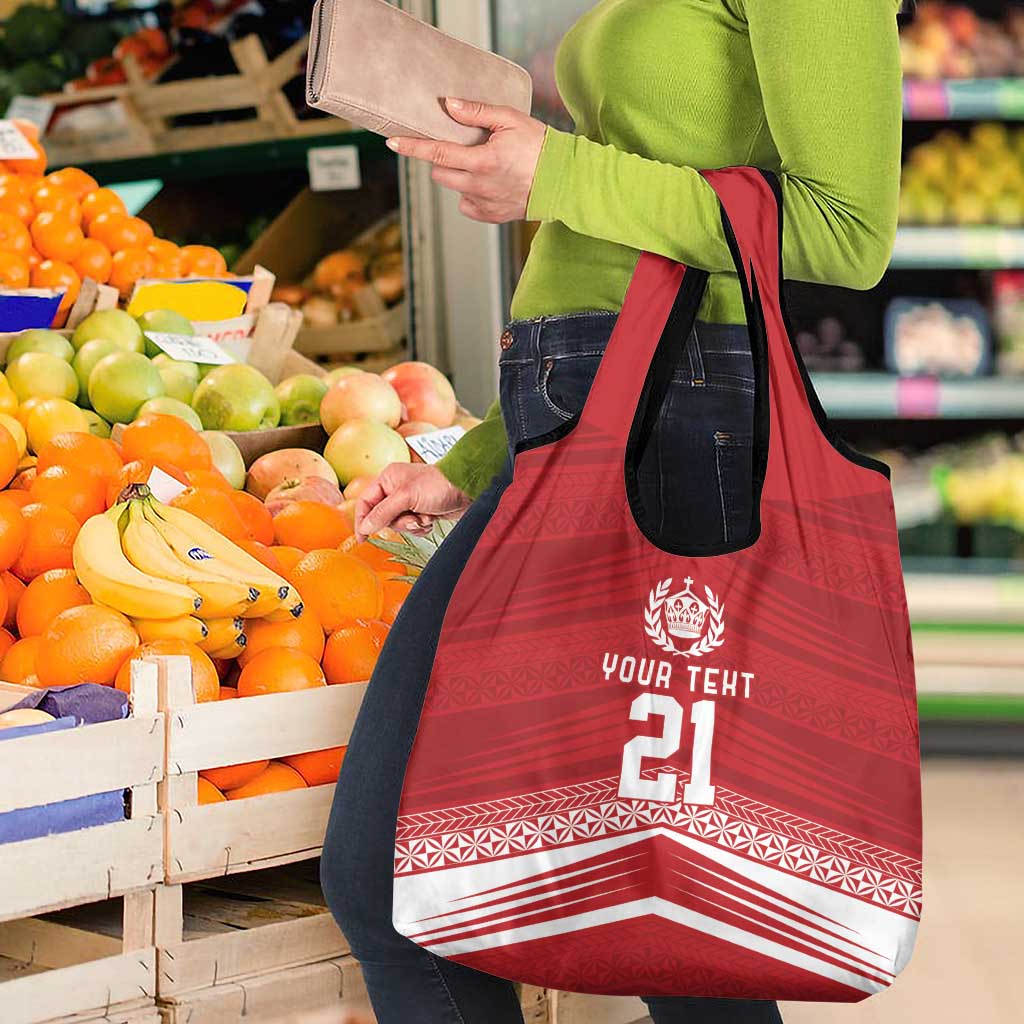 Custom Pacific Rugby Spirit Grocery Bag Tonga Ngatu Pride Red Edition LT9 - Polynesian Pride