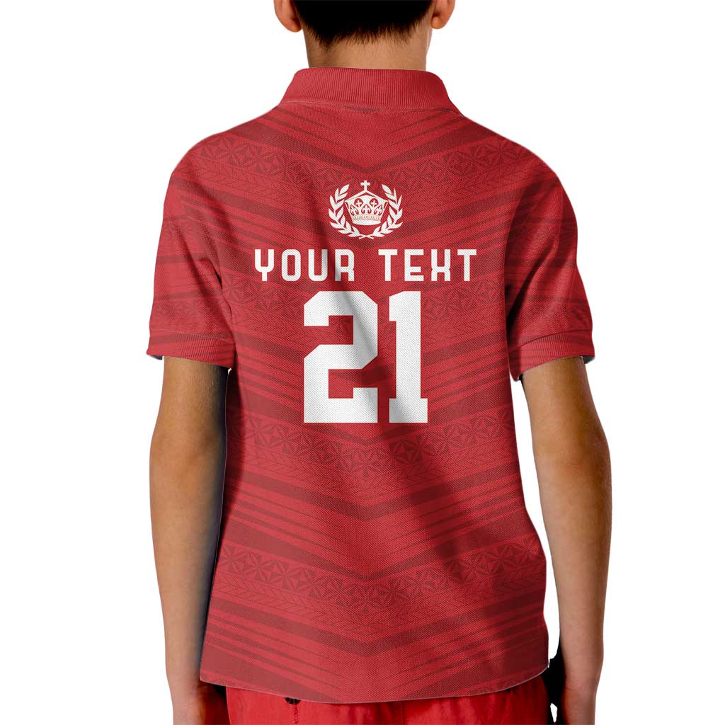 Custom Pacific Rugby Spirit Kid Polo Shirt Tonga Ngatu Pride Red Edition - Polynesian Pride