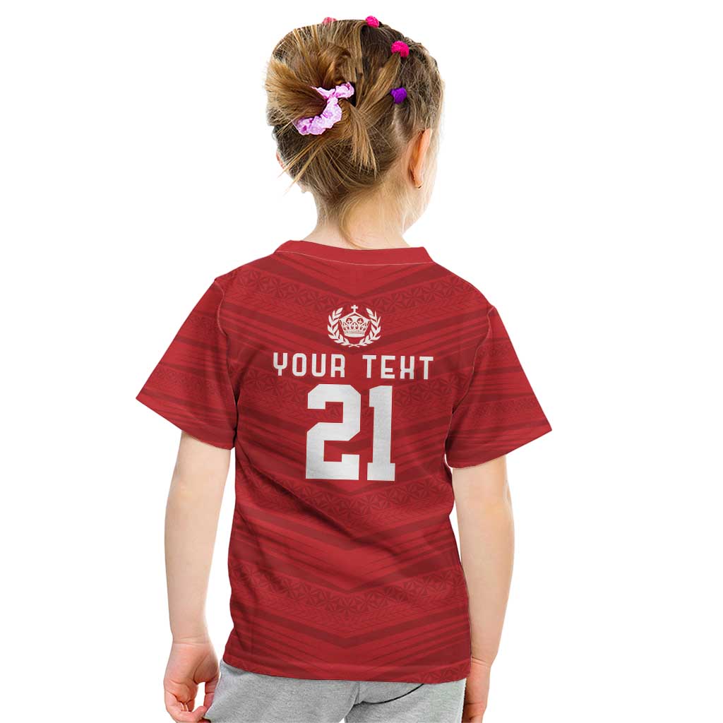 Custom Pacific Rugby Spirit Kid T Shirt Tonga Ngatu Pride Red Edition LT9 - Polynesian Pride
