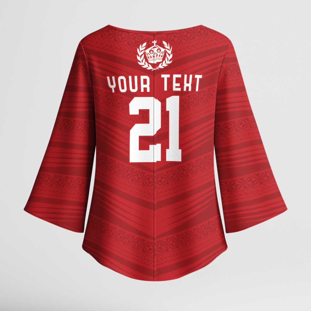 Custom Pacific Rugby Spirit Kimono Sleeve Blouse Tonga Ngatu Pride Red Edition - Polynesian Pride