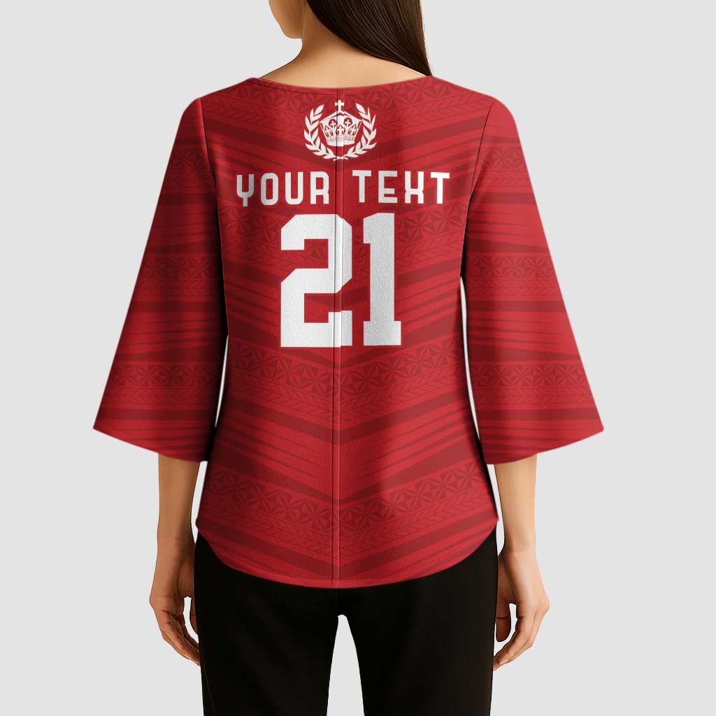 Custom Pacific Rugby Spirit Kimono Sleeve Blouse Tonga Ngatu Pride Red Edition - Polynesian Pride