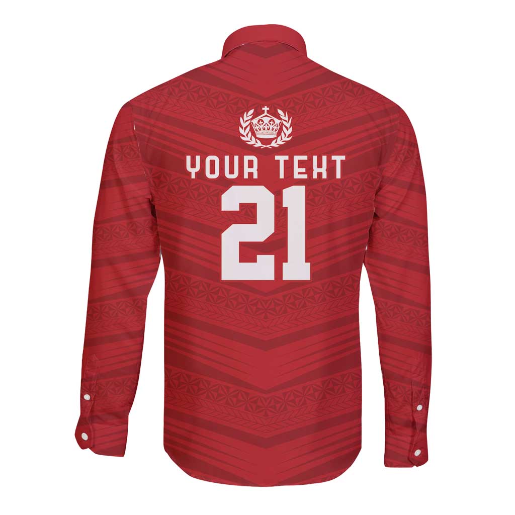 Custom Pacific Rugby Spirit Long Sleeve Button Shirt Tonga Ngatu Pride Red Edition - Polynesian Pride