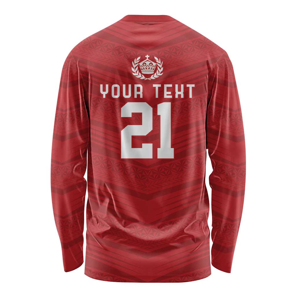 Custom Pacific Rugby Spirit Long Sleeve Shirt Tonga Ngatu Pride Red Edition - Polynesian Pride
