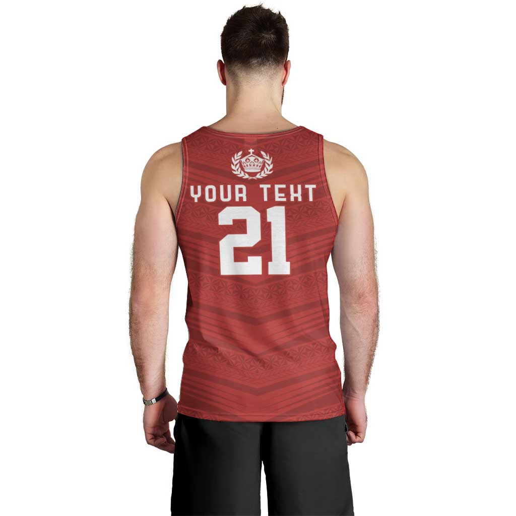 Custom Pacific Rugby Spirit Men Tank Top Tonga Ngatu Pride Red Edition - Polynesian Pride