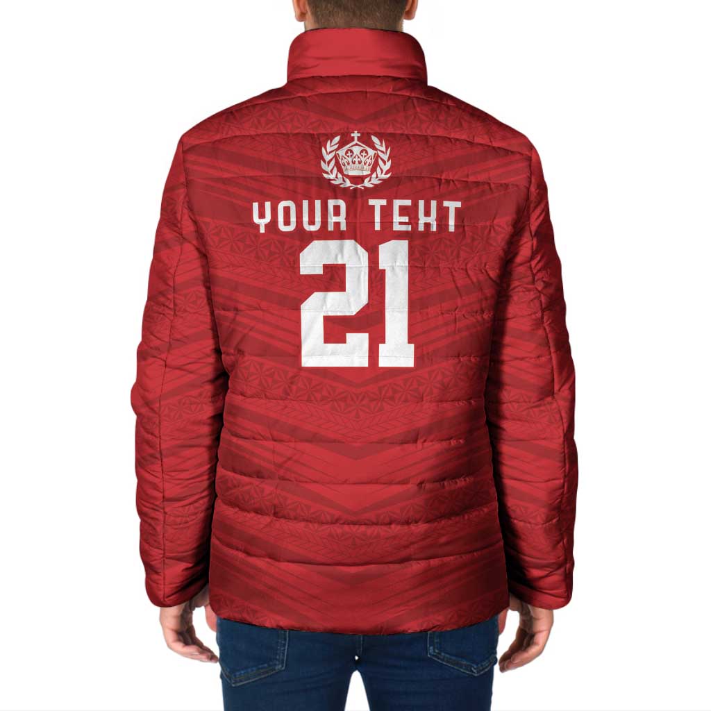 Custom Pacific Rugby Spirit Padded Jacket Tonga Ngatu Pride Red Edition - Polynesian Pride