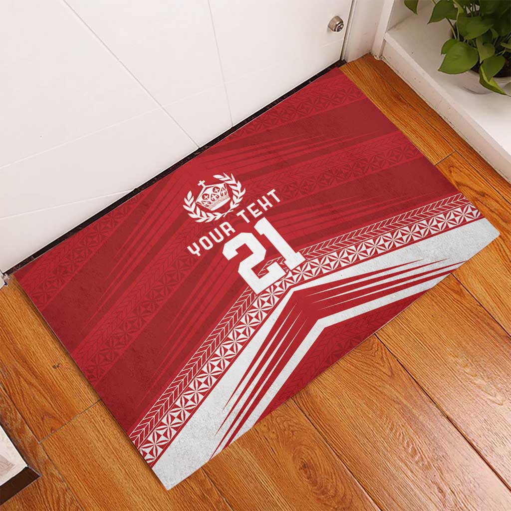 Custom Pacific Rugby Spirit Rubber Doormat Tonga Ngatu Pride Red Edition - Polynesian Pride