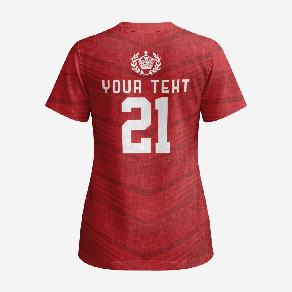 Custom Pacific Rugby Spirit Scrub Top Tonga Ngatu Pride Red Edition - Polynesian Pride