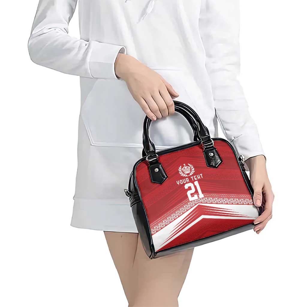 Custom Pacific Rugby Spirit Shoulder Handbag Tonga Ngatu Pride Red Edition - Polynesian Pride