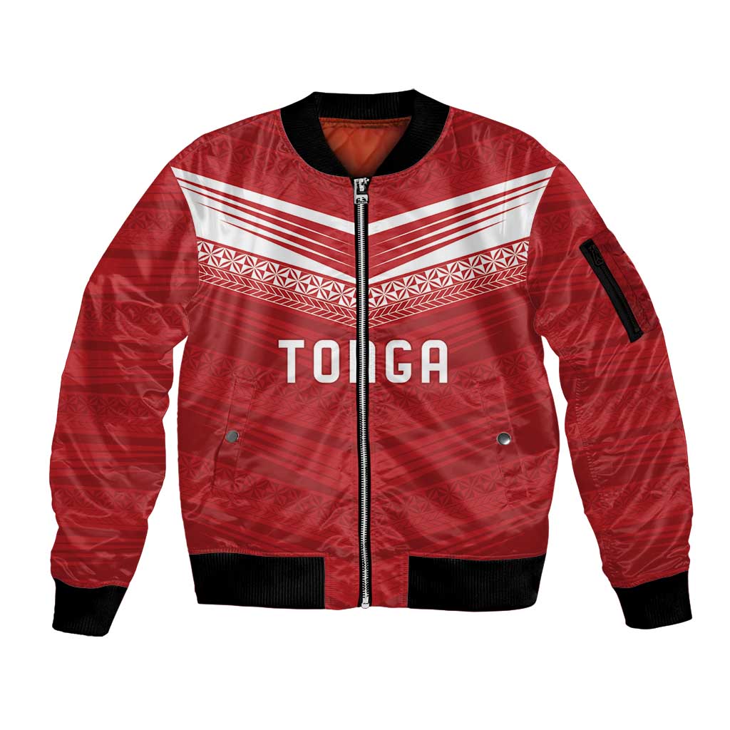 Custom Pacific Rugby Spirit Sleeve Zip Bomber Jacket Tonga Ngatu Pride Red Edition LT9 Unisex Red - Polynesian Pride