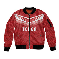 Custom Pacific Rugby Spirit Sleeve Zip Bomber Jacket Tonga Ngatu Pride Red Edition LT9 Unisex Red - Polynesian Pride