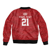 Custom Pacific Rugby Spirit Sleeve Zip Bomber Jacket Tonga Ngatu Pride Red Edition LT9 - Polynesian Pride