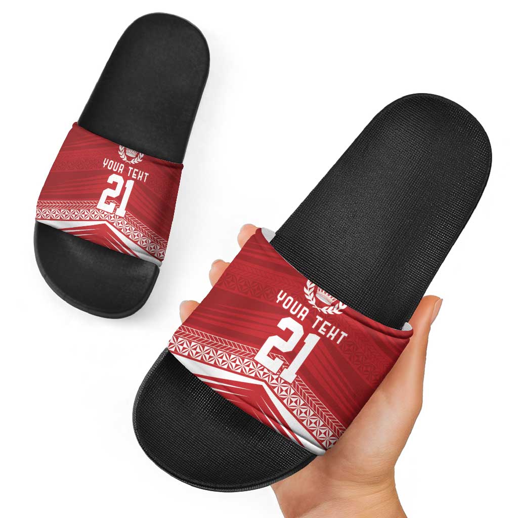Custom Pacific Rugby Spirit Slide Sandals Tonga Ngatu Pride Red Edition - Polynesian Pride