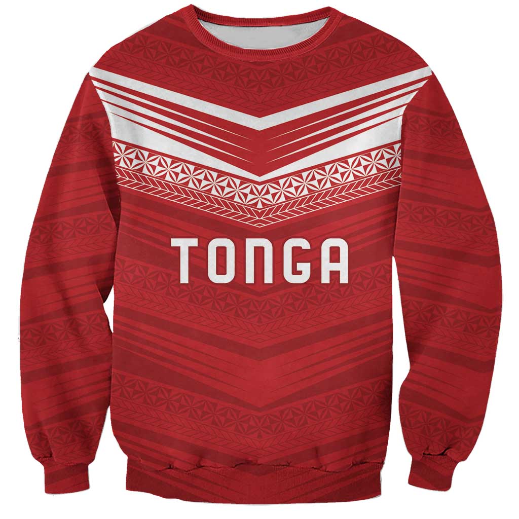 Custom Pacific Rugby Spirit Sweatshirt Tonga Ngatu Pride Red Edition - Polynesian Pride