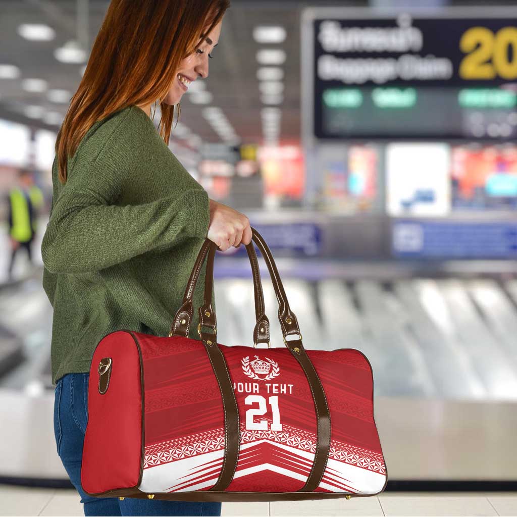 Custom Pacific Rugby Spirit Travel Bag Tonga Ngatu Pride Red Edition - Polynesian Pride