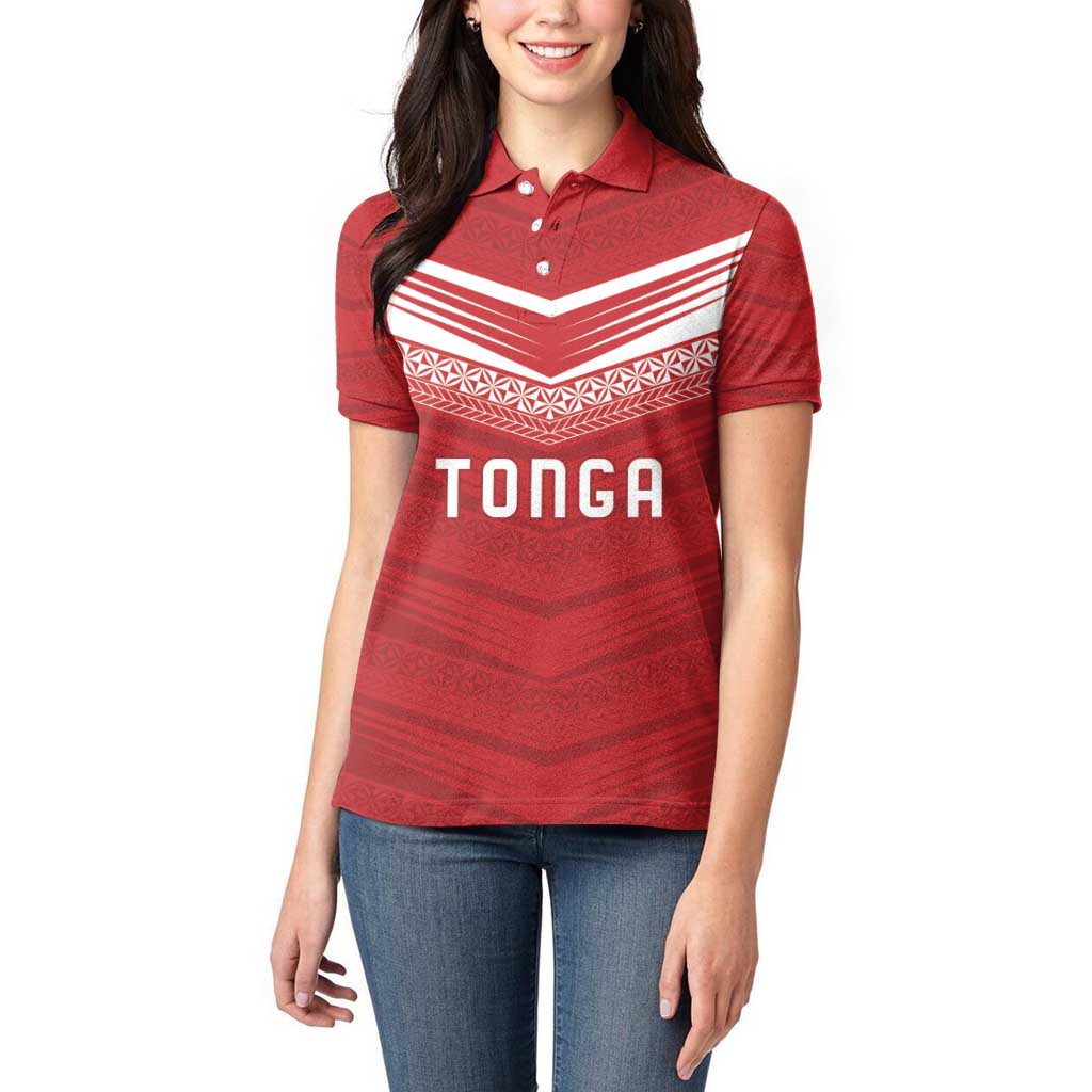Custom Pacific Rugby Spirit Women Polo Shirt Tonga Ngatu Pride Red Edition - Polynesian Pride