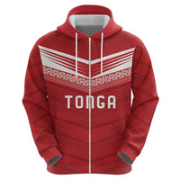 Custom Pacific Rugby Spirit Zip Hoodie Tonga Ngatu Pride Red Edition - Polynesian Pride