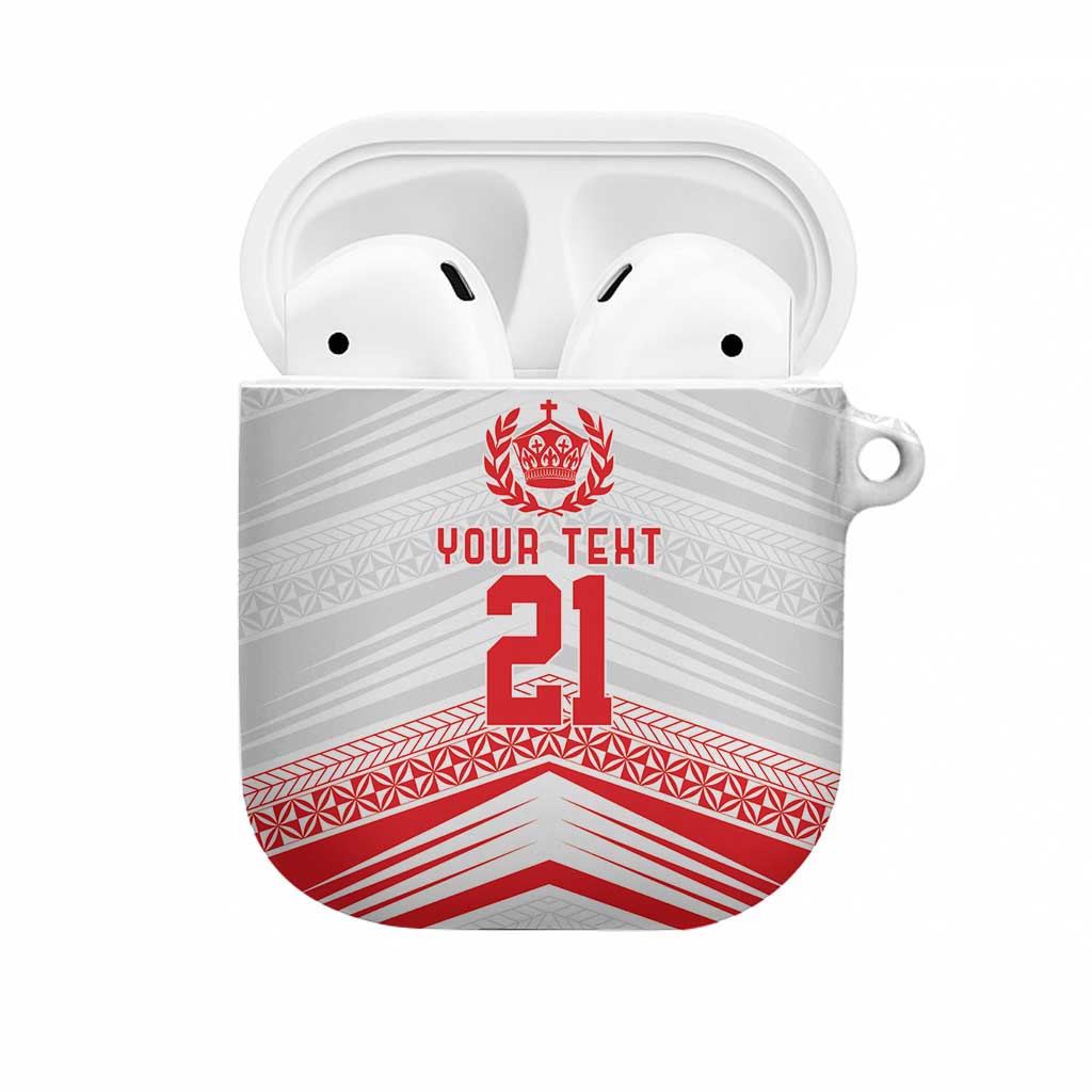 Custom Pacific Rugby Spirit AirPods Case Tonga Ngatu Pride White Edition LT9 White - Polynesian Pride