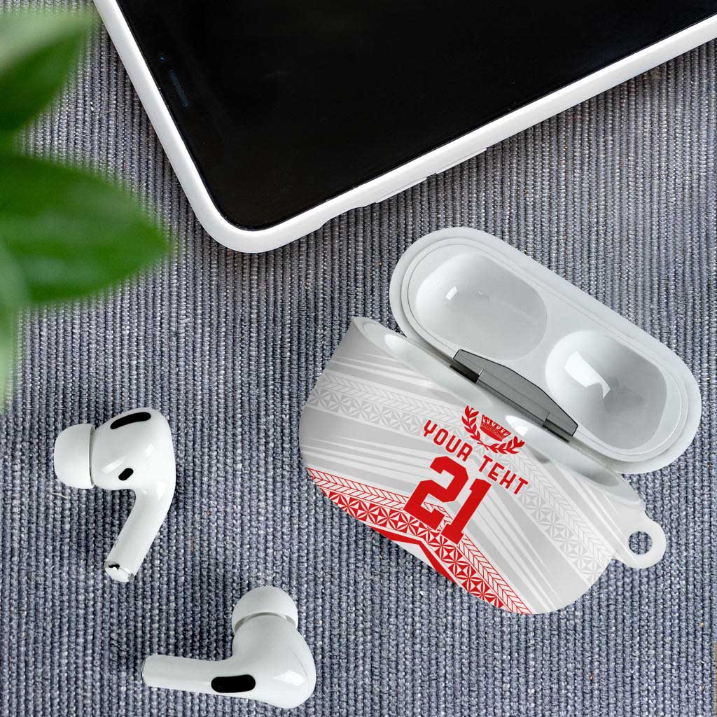 Custom Pacific Rugby Spirit AirPods Case Tonga Ngatu Pride White Edition LT9 - Polynesian Pride