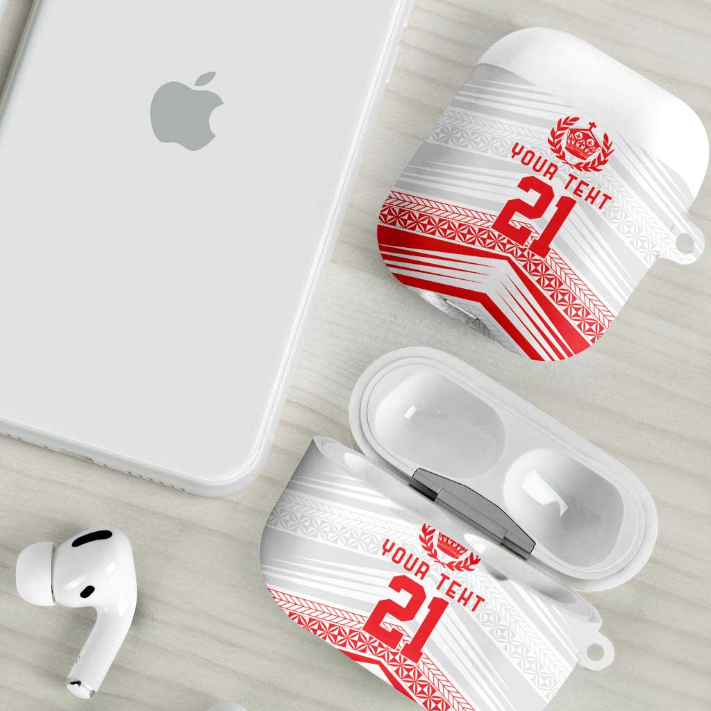 Custom Pacific Rugby Spirit AirPods Case Tonga Ngatu Pride White Edition LT9 - Polynesian Pride
