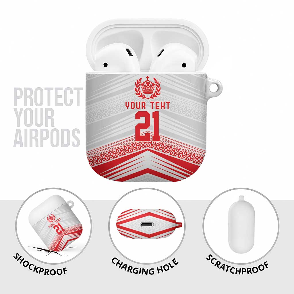 Custom Pacific Rugby Spirit AirPods Case Tonga Ngatu Pride White Edition LT9 - Polynesian Pride