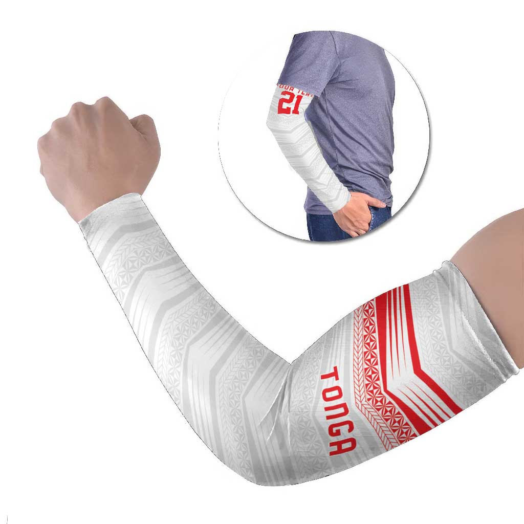 Custom Pacific Rugby Spirit Arm Sleeves Tonga Ngatu Pride White Edition LT9 Set of 2 White - Polynesian Pride