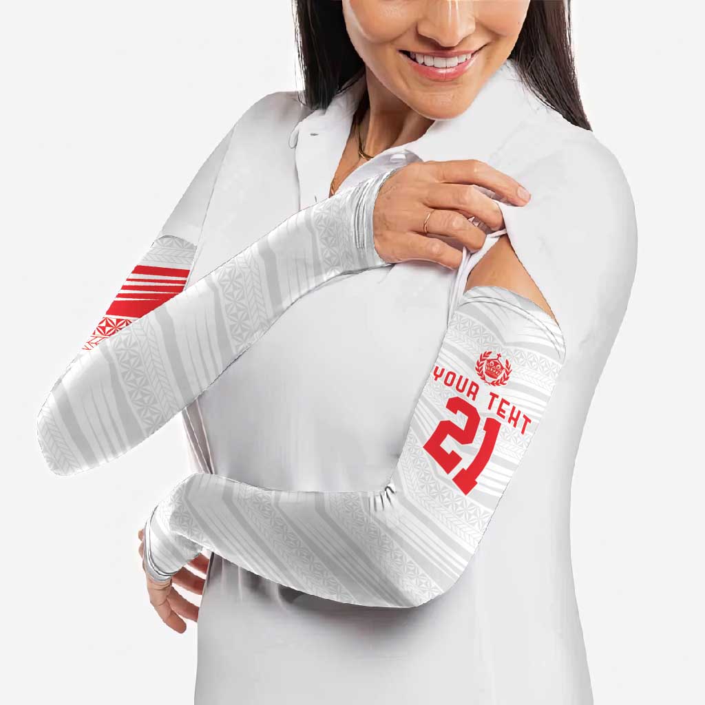 Custom Pacific Rugby Spirit Arm Sleeves Tonga Ngatu Pride White Edition LT9 - Polynesian Pride