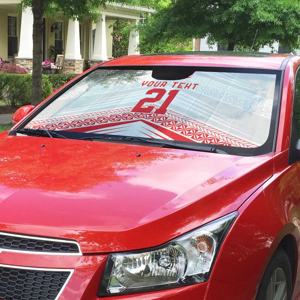 Custom Pacific Rugby Spirit Auto Sun Shade Tonga Ngatu Pride White Edition - Polynesian Pride
