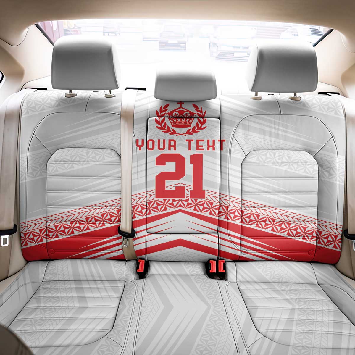 Custom Pacific Rugby Spirit Back Car Seat Cover Tonga Ngatu Pride White Edition - Polynesian Pride