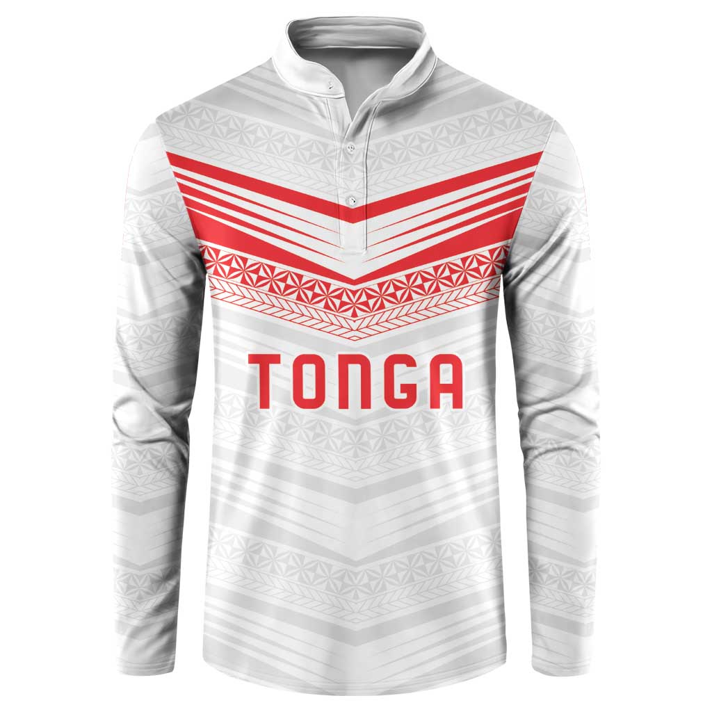 Custom Pacific Rugby Spirit Button Sweatshirt Tonga Ngatu Pride White Edition - Polynesian Pride