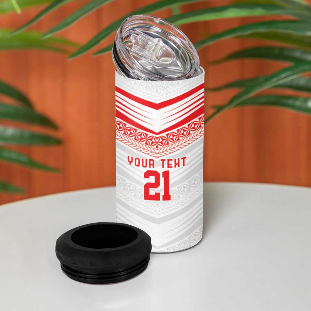 Custom Pacific Rugby Spirit 4 in 1 Can Cooler Tumbler Tonga Ngatu Pride White Edition - Polynesian Pride