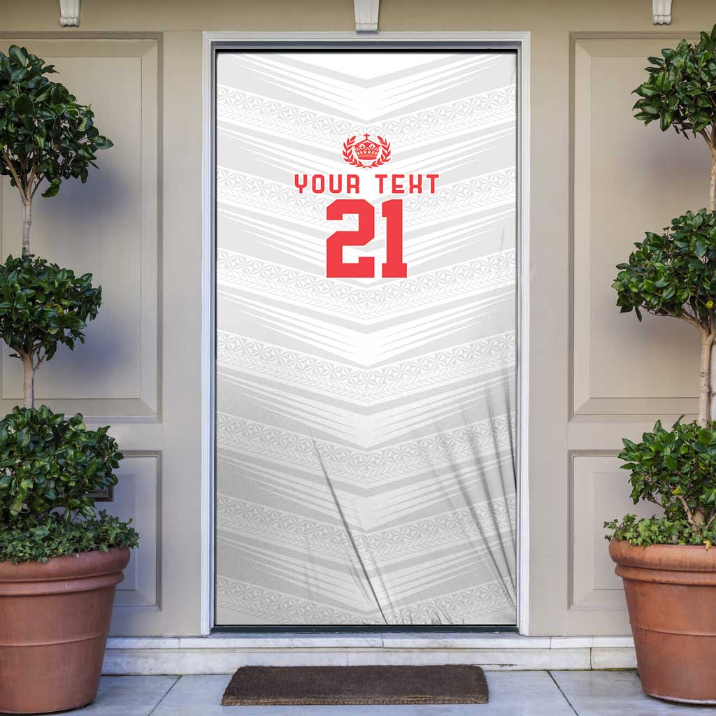 Custom Pacific Rugby Spirit Door Cover Tonga Ngatu Pride White Edition - Polynesian Pride