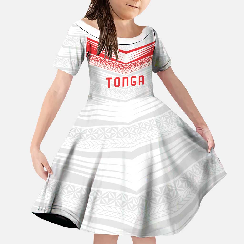 Custom Pacific Rugby Spirit Family Matching Long Sleeve Bodycon Dress and Hawaiian Shirt Tonga Ngatu Pride White Edition LT9 Daughter's Dress White - Polynesian Pride