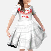 Custom Pacific Rugby Spirit Family Matching Long Sleeve Bodycon Dress and Hawaiian Shirt Tonga Ngatu Pride White Edition LT9 Daughter's Dress White - Polynesian Pride