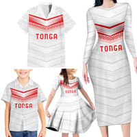 Custom Pacific Rugby Spirit Family Matching Long Sleeve Bodycon Dress and Hawaiian Shirt Tonga Ngatu Pride White Edition LT9 - Polynesian Pride