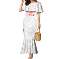 Custom Pacific Rugby Spirit Family Matching Mermaid Dress and Hawaiian Shirt Tonga Ngatu Pride White Edition LT9 Mom's Dress White - Polynesian Pride