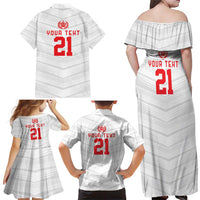 Custom Pacific Rugby Spirit Family Matching Off Shoulder Maxi Dress and Hawaiian Shirt Tonga Ngatu Pride White Edition LT9 - Polynesian Pride