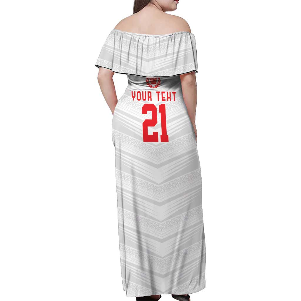 Custom Pacific Rugby Spirit Family Matching Off Shoulder Maxi Dress and Hawaiian Shirt Tonga Ngatu Pride White Edition LT9 - Polynesian Pride
