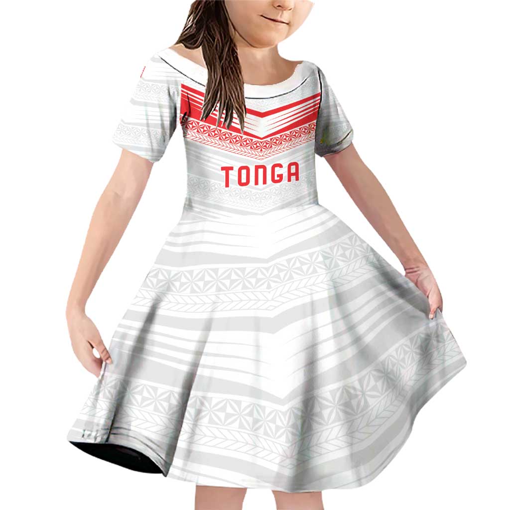 Custom Pacific Rugby Spirit Family Matching Off Shoulder Short Dress and Hawaiian Shirt Tonga Ngatu Pride White Edition LT9 Daughter's Dress White - Polynesian Pride