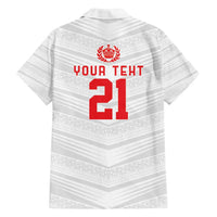 Custom Pacific Rugby Spirit Family Matching Off Shoulder Short Dress and Hawaiian Shirt Tonga Ngatu Pride White Edition LT9 - Polynesian Pride