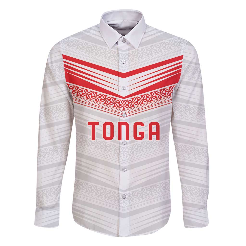 Custom Pacific Rugby Spirit Family Matching Off Shoulder Short Dress and Hawaiian Shirt Tonga Ngatu Pride White Edition LT9 Dad's Shirt - Long Sleeve White - Polynesian Pride
