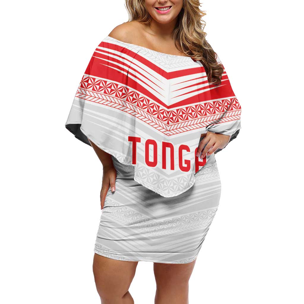 Custom Pacific Rugby Spirit Family Matching Off Shoulder Short Dress and Hawaiian Shirt Tonga Ngatu Pride White Edition LT9 Mom's Dress White - Polynesian Pride